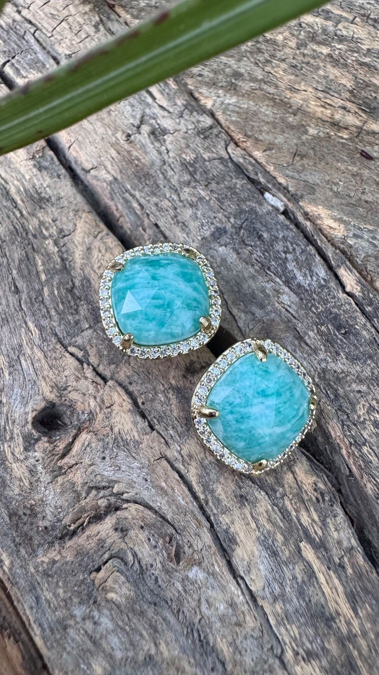 Orecchini pendenti & Orecchini a lobo: Wunderschöne vergoldete Ohrstecker AMAZONIT mit Zirkonia – Nuovo e nell'imballaggio originale da Rombach venduto da Ivreajewels 1