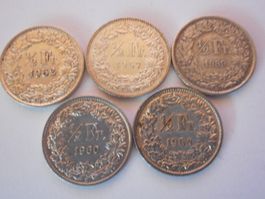 5 x  50 Rp. silber  1952/57/59/60/64