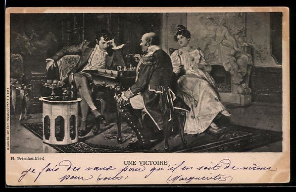 Cartoline postali: sign. Priechenfried: Zwei Herren beim Sc – Usato da Berlin venduto da bartko-reher