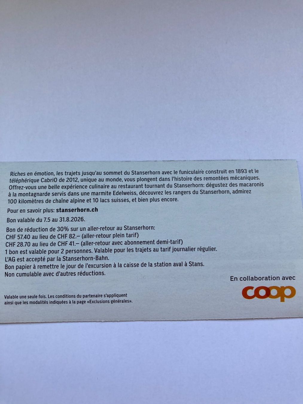 Buoni: Cabrio Stanserhorn  30% rabais – Nuovo (secondo la descrizione) da Bressaucourt venduto da lilitisha 1