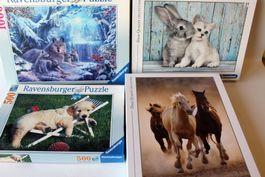 4 Stück Puzzle mit Tiermotiven