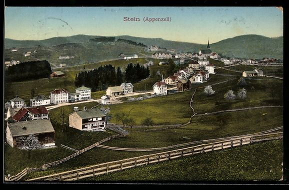 Cartoline postali: Stein /Appenzell, Dorfansicht mit Kirche – Usato da Berlin venduto da bartko-reher