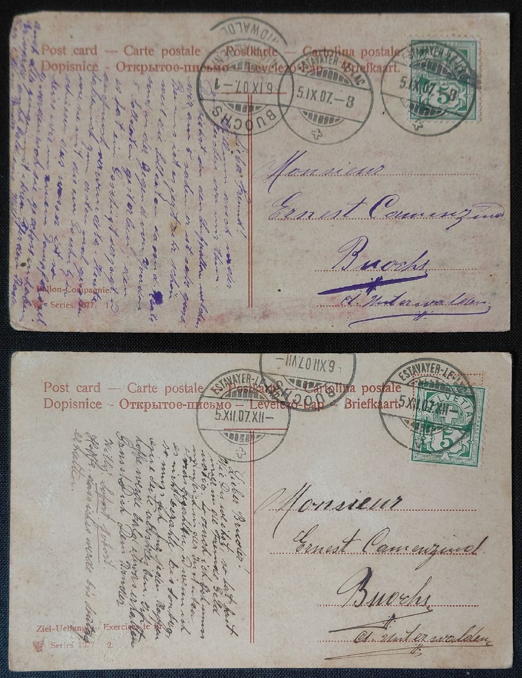 Ansichtskarten: 2 Ansichtskarten, Schwezeizer Soldaten mit Luftballon, 1907 – Gebraucht aus Trogen von Limboo 3