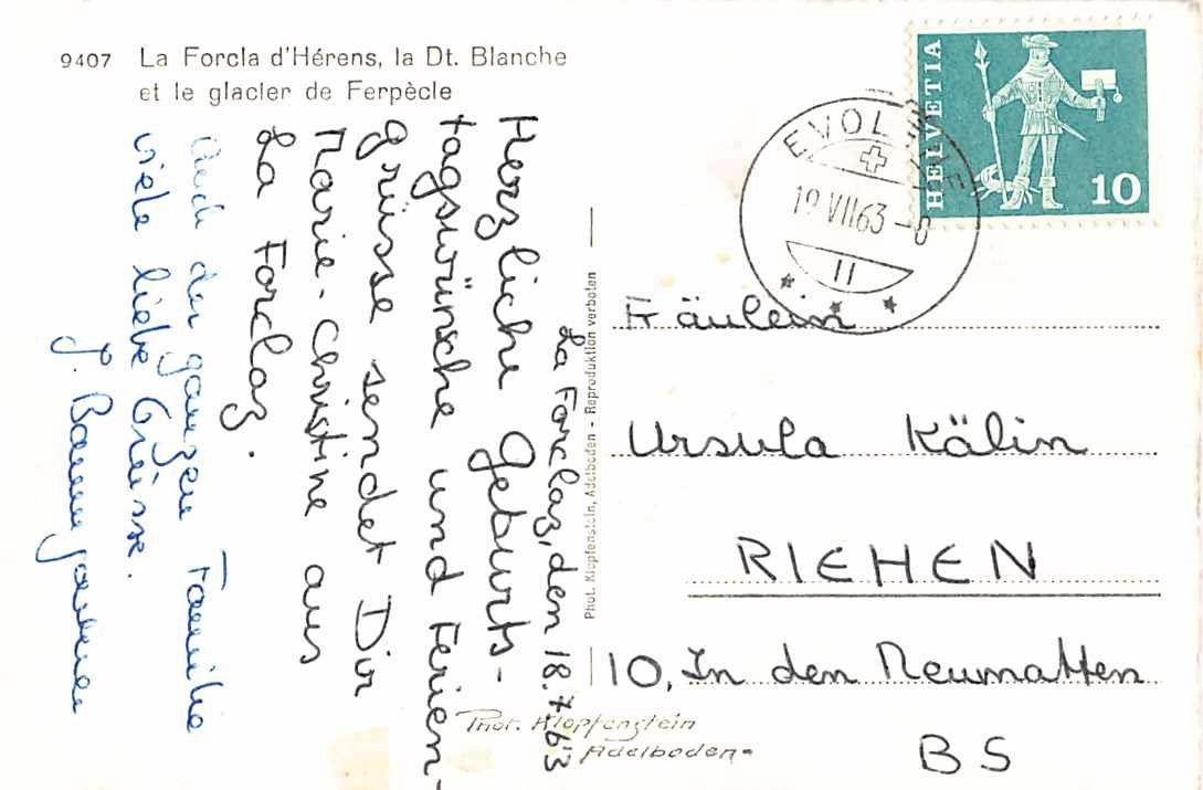 Cartoline postali: Gruss von L Forcla d'Hérans mit Dt. Blanche – Usato da Winterthur venduto da SchatzchischtliWinti 1