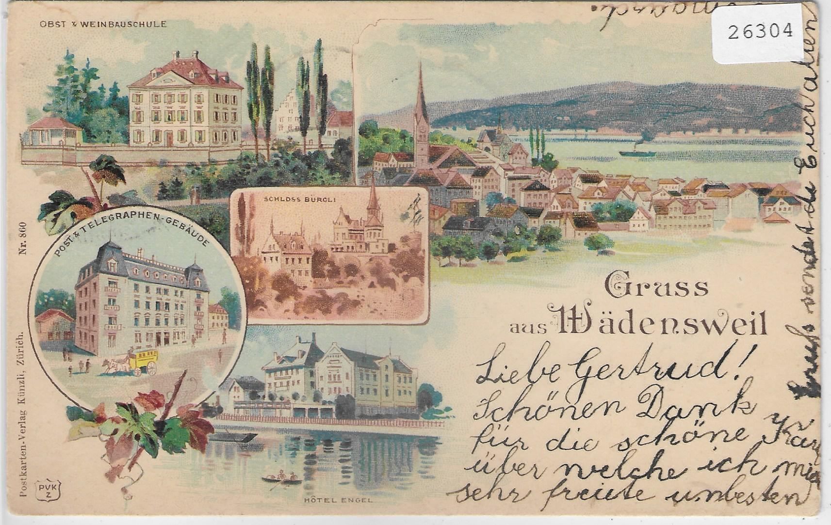 Cartoline postali: Gruss aus Wädenswil - Litho 1895 – Usato da Ettingen venduto da Kartenplanet