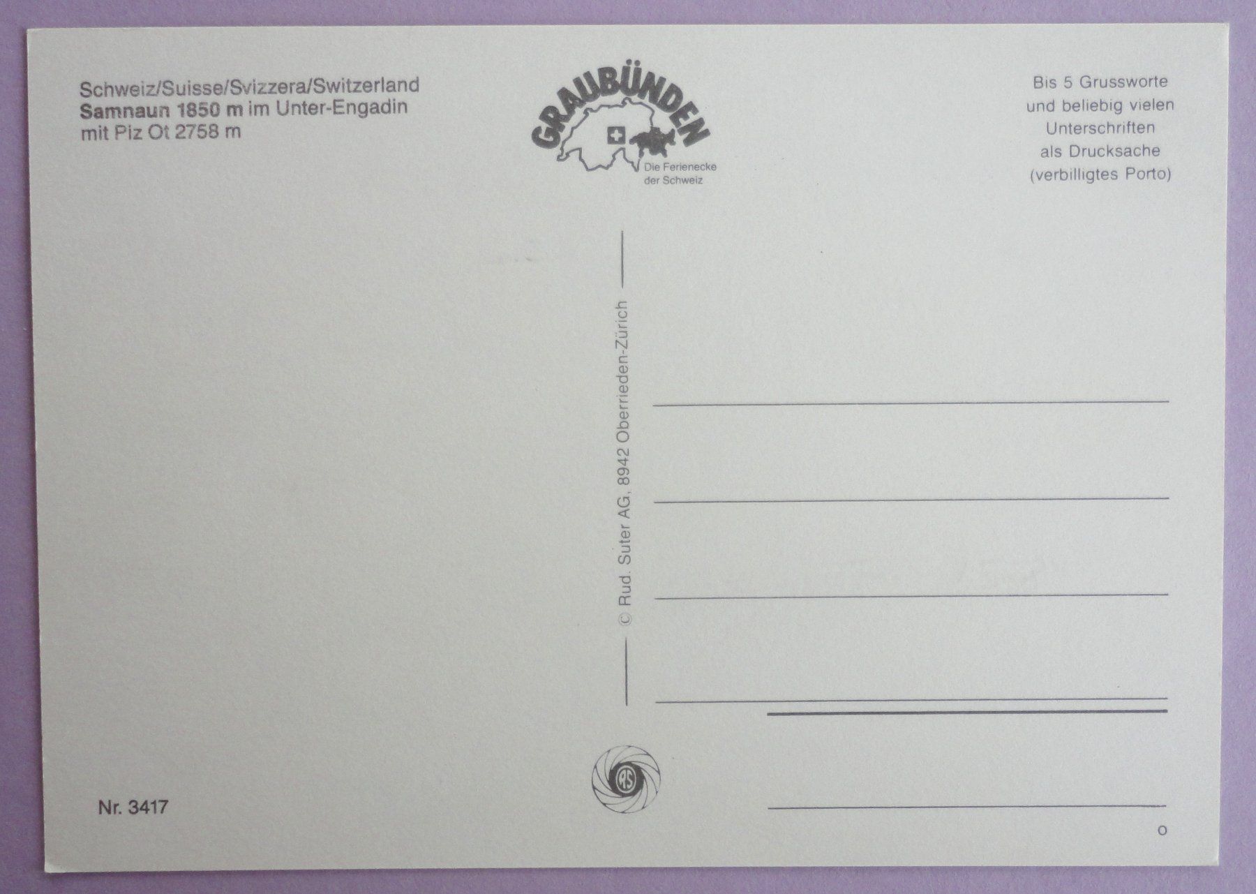 Cartoline postali: Samnaun 1850 m im Unter-Engadin – Usato da Fétigny venduto da Billy2miny 1