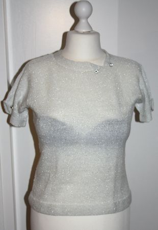Pullover Kurzarm weiss - silber Handmade Gr. XL  NEU