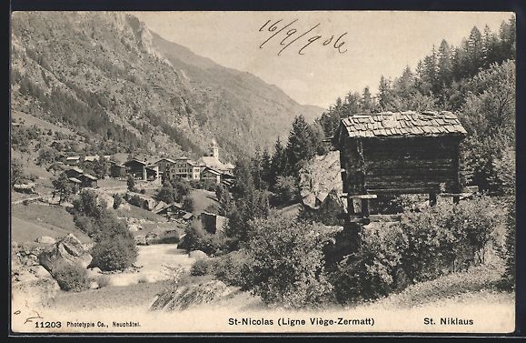 Cartoline postali: St. Niklaus /Ligne Viège-Zermatt, Ortsa – Usato da Berlin venduto da bartko-reher