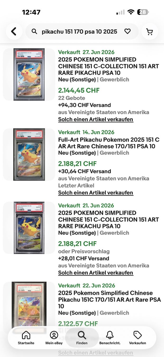 Pokémon Carte collezionabili: 2025 Pokemon Pikachu AR 170 / 151  PSA 10  CS – Usato da Unterägeri venduto da Famdre 2