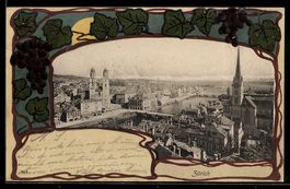 Zürich, Stadtansicht mit Brücke, Fluss