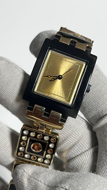 Damen Swatch Uhr, Gold/Schwarz, mit Strass-Steine... 6