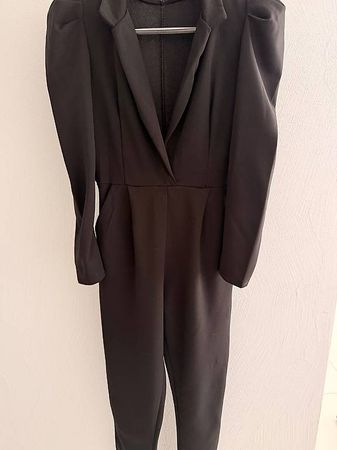 Black Jumpsuit with Statement Puff Shoulders  Size S