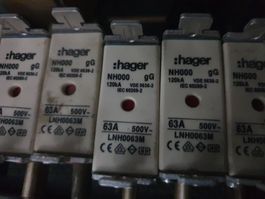 Schmelzsicherung 63A Hager NH000 gG 500v Sicherungseinsatz