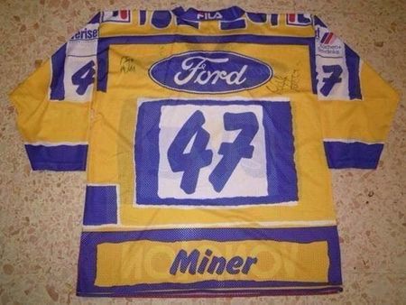 MATCH WORN EV ZUG # 47 JOHN MINER 1995/96 EVZ SIGNIERT XL
