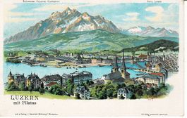 LUZERN mit Pilatus sehr schöne Steinmann-Litho um 1900!