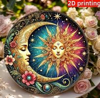 2-D HOLZ WANDDEKO *SONNE UND MOND* 20X20CM