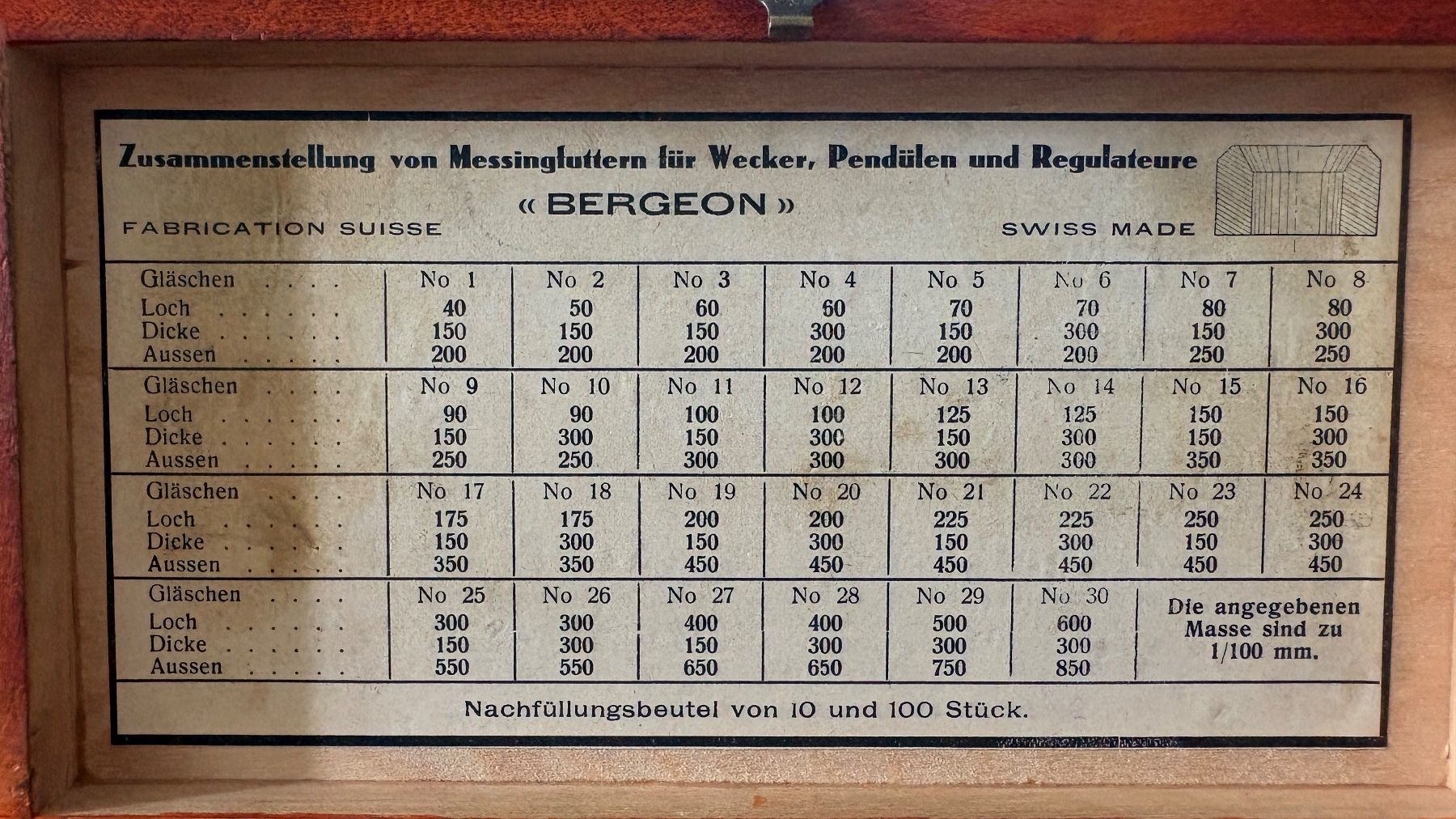 Bergeon Alle Werkzeuge: Uhrmacher Werkzeug - Bergeon Messingfutter-Sortiment – Gebraucht aus Basel von mandalay71 2