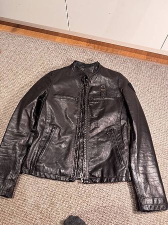 Blauer USA Lederjacke Bikerjacke schwarz S Top