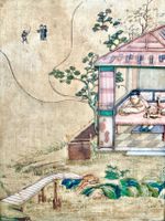 PANNEAU DE SOIE INCRUSTÉ DE PIERRE - OEUVRE D'ART ASIATIQUE