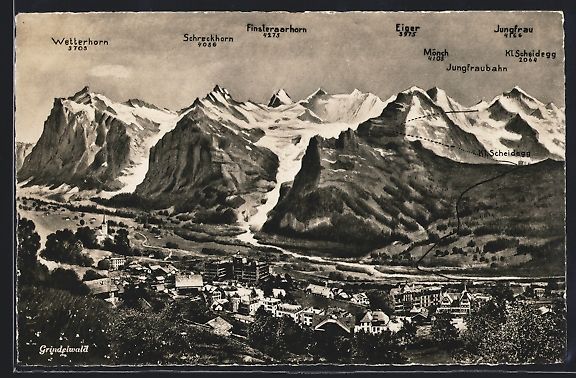 Cartoline postali: Grindelwald, Teilansicht mit Eiger, Möc – Usato da Berlin venduto da bartko-reher