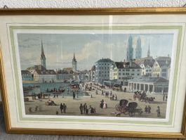 Alte Stadtansicht Zürich mit Rahmen, Top Zustand!