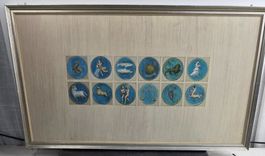 Vintage Wandbild – 12 Tierkreiszeichen (Zodiak), gerahmt