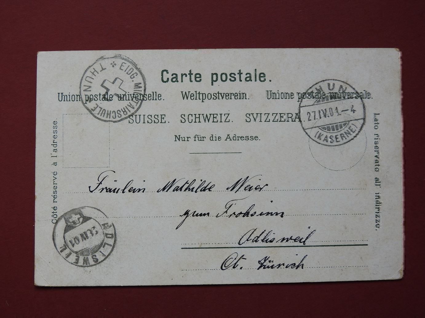Ansichtskarten: Gruss aus THUN, 1901 ! – Gebraucht aus Rain von 999-800-K 1