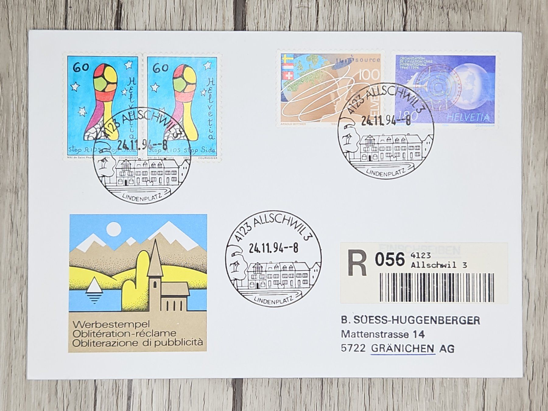 Tutti i francobolli: CL11 Enveloppe + Timbre Suisse 1994 – Usato da Cousset venduto da Patrick_Collections