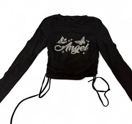 Langarmshirt schwarz Angel Print gerafft