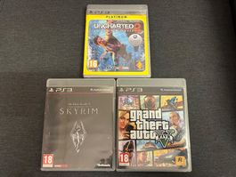 PS3 Spiele Konvolut: Uncharted 2, Skyrim, GTA 5