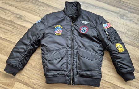 Schwarze Pilotenjacke im Top Gun Stil, Grösse 128/134