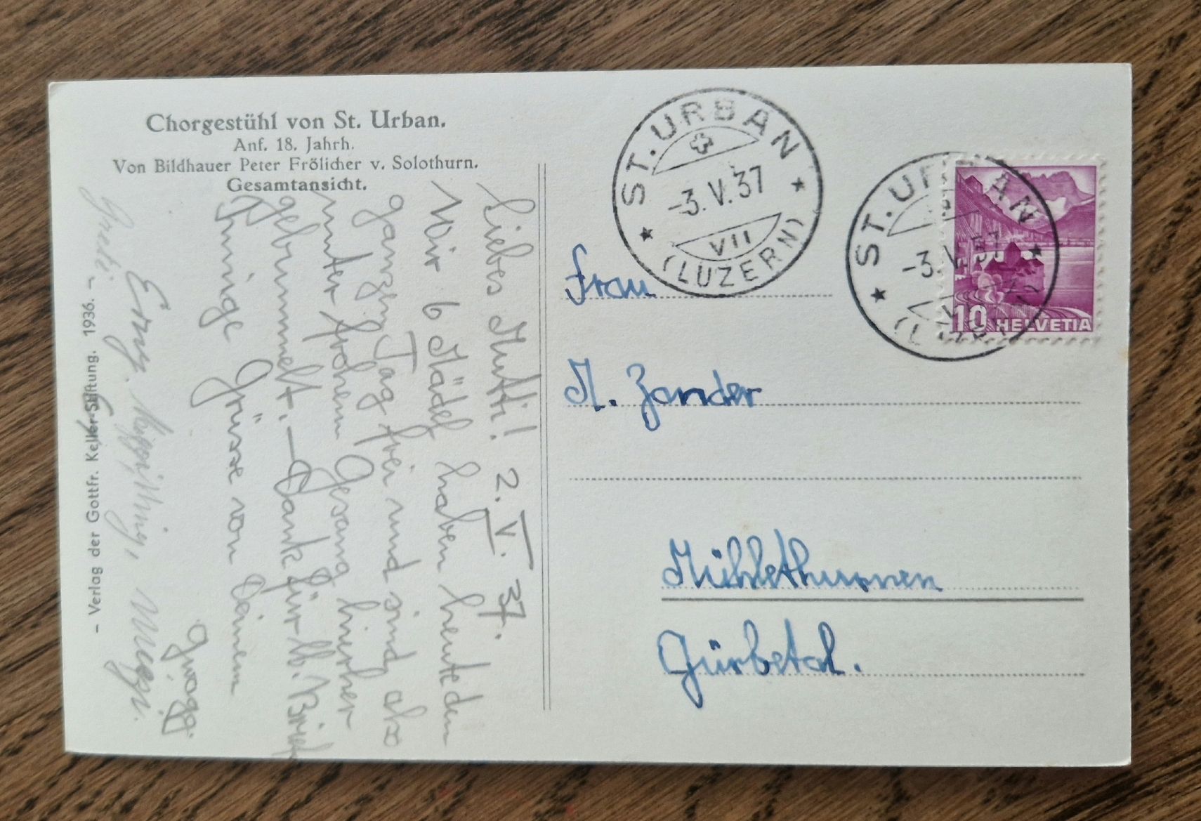 Cartoline postali: Chorgestühl von St. Urban 1937 – Usato da Ebikon venduto da Donar50 1