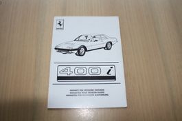 Ferrari 400 i Supplement Handbuch Schweizer Ausführung 1983