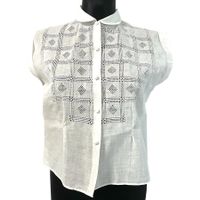 Bluse Top weiss Leinen Gr. L/XL Hohlstickerei Vintage 1950s