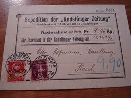 NN-Karte 1929, Andelfinger Zeitung, Inseratekosten, Mischfra