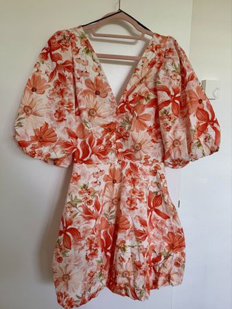 Floral puff sleeve tie back dress H&M size S