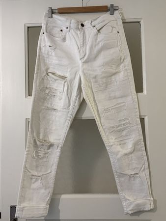 Weisse H&M High Waist Skinny Jeans mit Löchern, Gr. 31