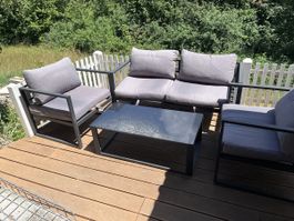 Gartenlounge Set 4-teilig inkl. Tisch grau gut erhalten