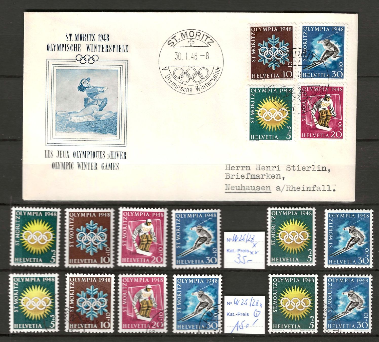 Tutti i francobolli: Lot Sondermarken " Olympiade St. Moritz 1948 " – Usato da Gümligen venduto da Geniusbuy