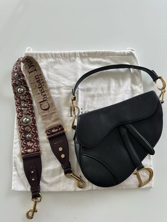 Christian Dior Saddle Bag – Black Leather with Embroidered S