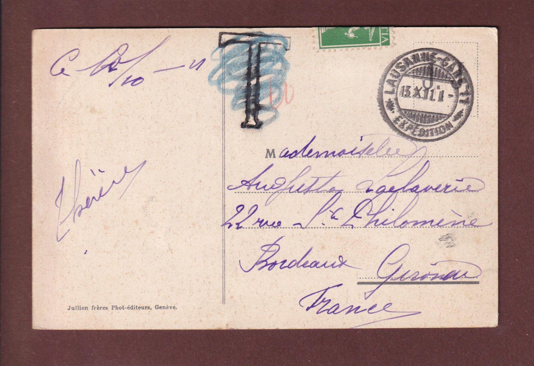 Cartoline postali: LAUSANNE - Funiculaire Ouchy - 1911 // pli // – Usato da Pully venduto da nicecards 1