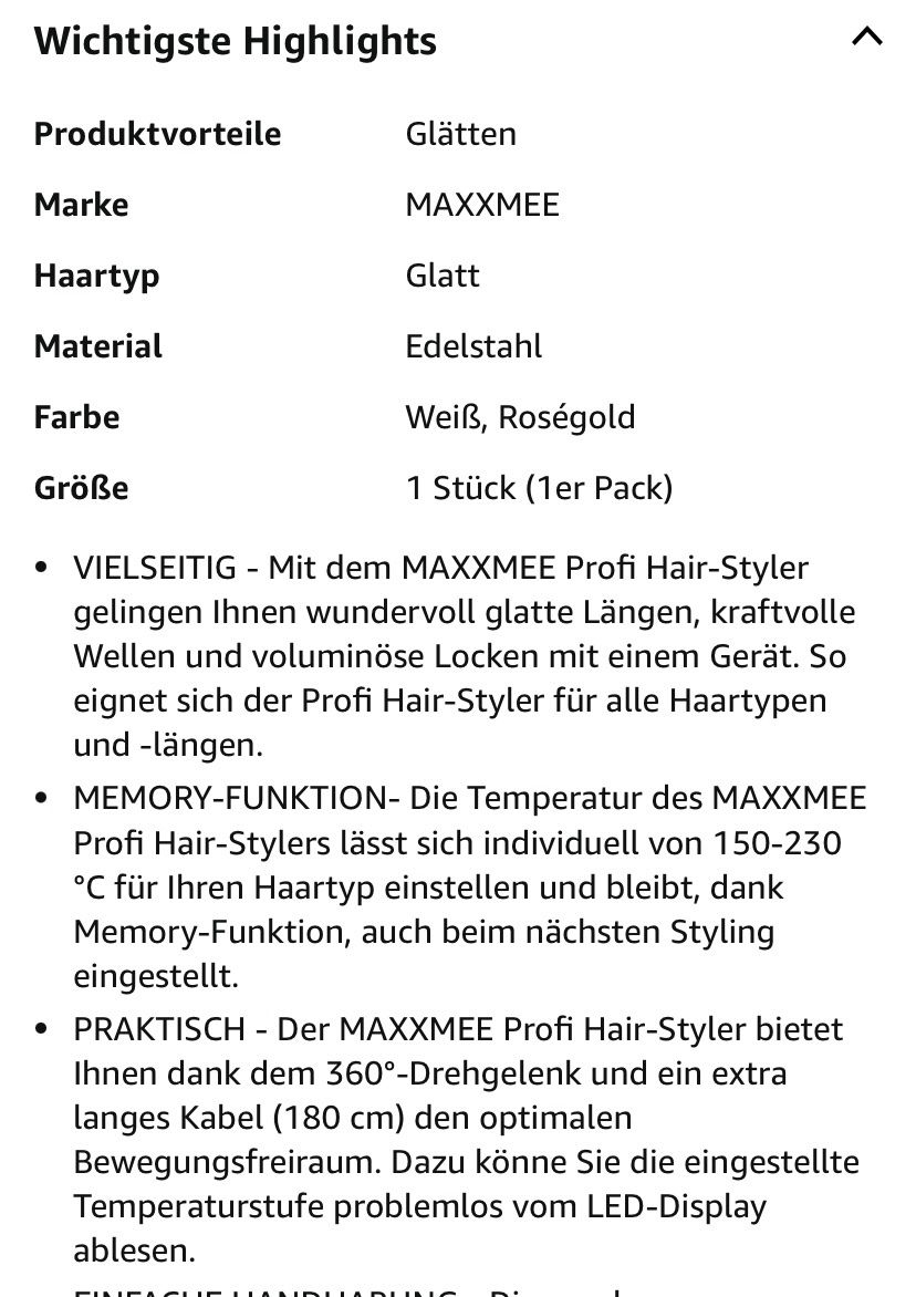Piastre & Arricciacapelli: MAXXMEE Profi Haar-Styler, Glätteisen, Lockenstab, neuwertig – Nuovo (secondo la descrizione) da Hochdorf venduto da Katja014 8