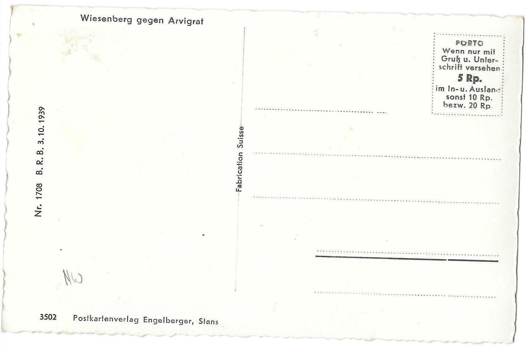 Cartoline postali: Wiesenberg Teilansicht gegen Arvigrat – Usato da Olten venduto da clotaldi 1
