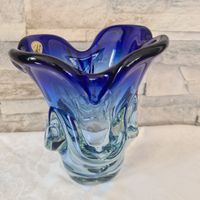 Blaue Glasvase von Glaskunst Meissen - Handarbeit!