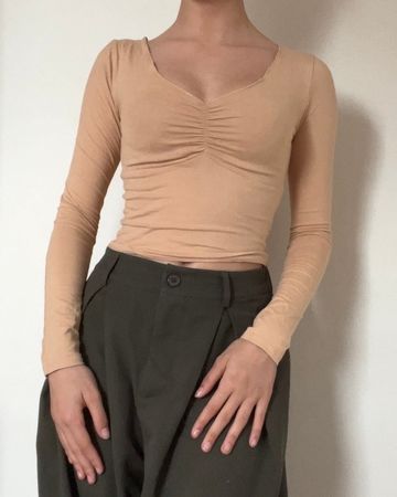 T-shirt jaune-beige manches longues - Taille S - Peu porté