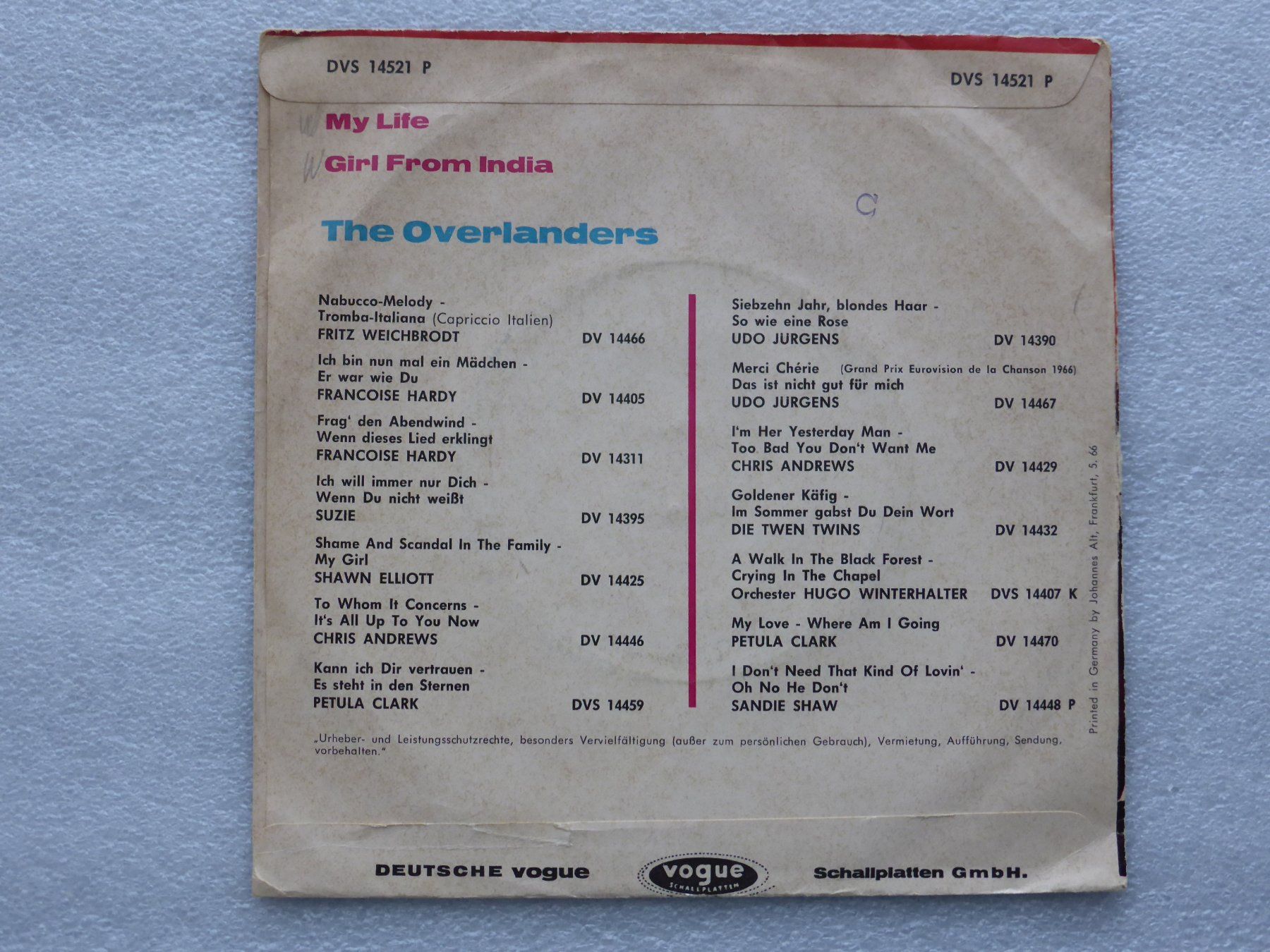 Dischi in vinile: Vinyl Single  THE OVERLANDERS – Usato da Küssnacht am Rigi venduto da Mondkinder 3