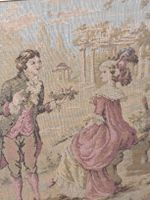 Gerahmter Wandteppich, Rokoko Szene, Vintage, Tapisserie