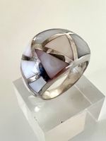 925 Silber Designer-Ring Perlmutt-Intarsien – handgefertigt