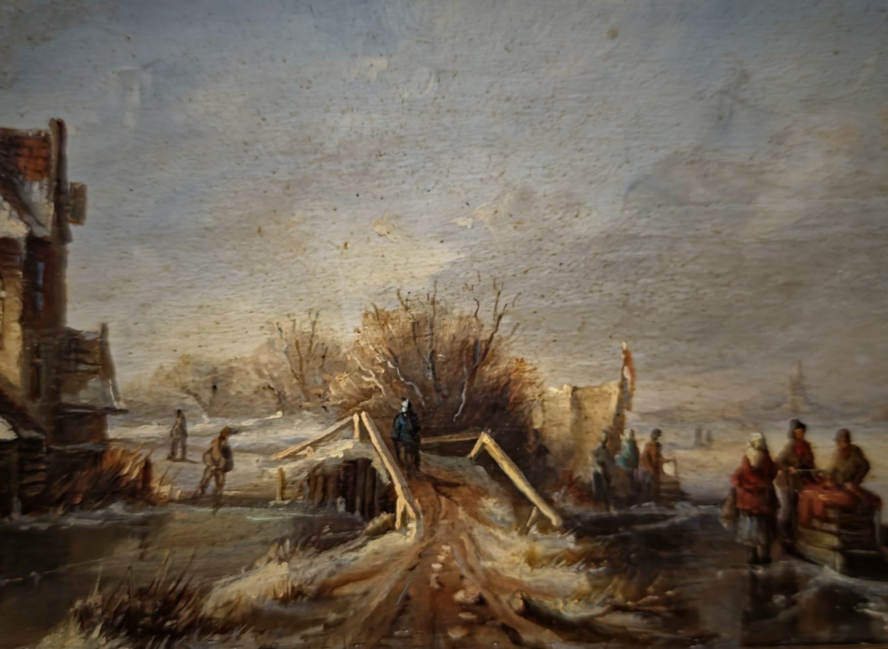 Gemälde: Vintage Winterlandschaft mit Windmühle & Eisläufern, gerahmt – Gebraucht aus Erlinsbach von ZeitlosArt 6