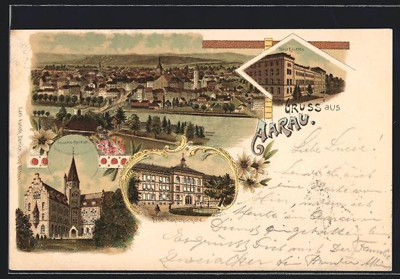 Cartoline postali: Litho Aarau, Neue Kaserne, Gewerbe-Museu – Usato da Berlin venduto da bartko-reher